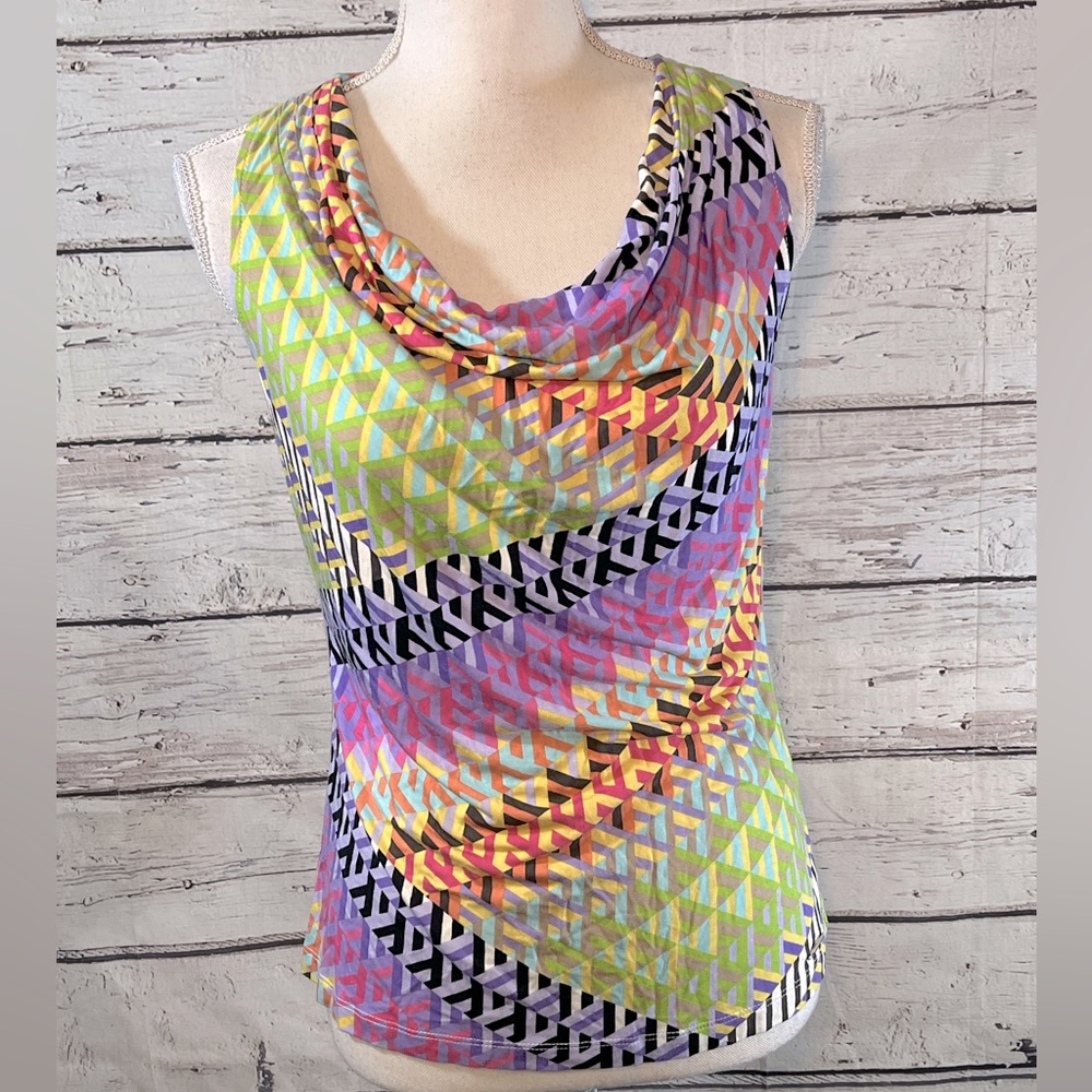 CALVIN KLEIN Drape Neck Tank Top Multi Geometric Print-PL